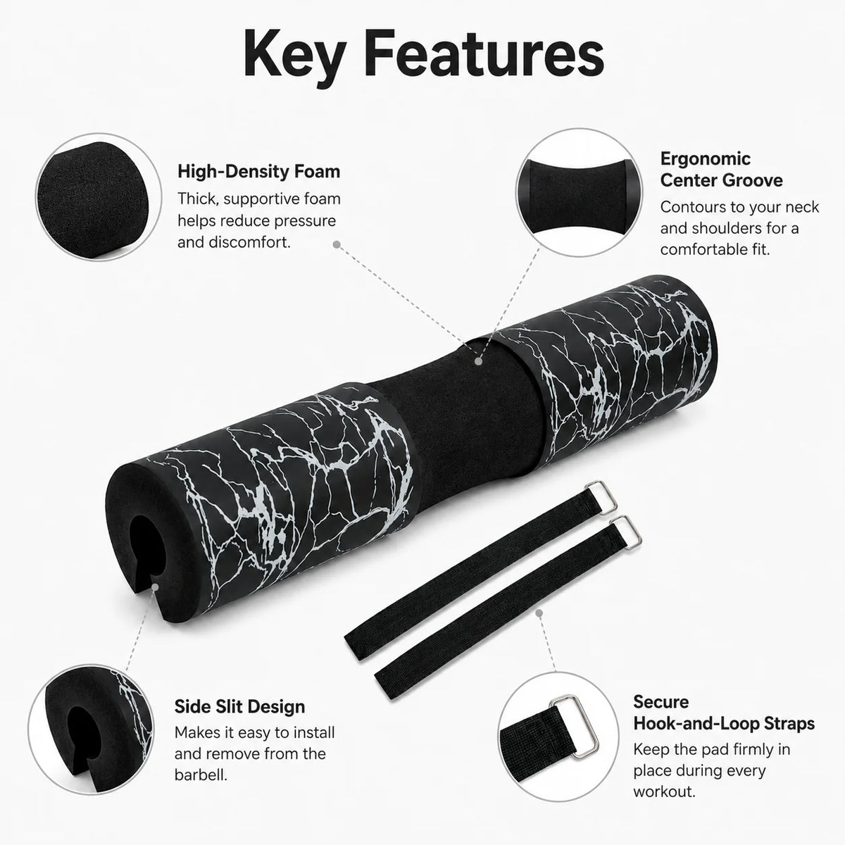 Barbell Squat Pad Foam Neck Shoulder Support with Straps for Hip Thrusts Lunges Weight Lifting Gym Workout Training Fitness Sets