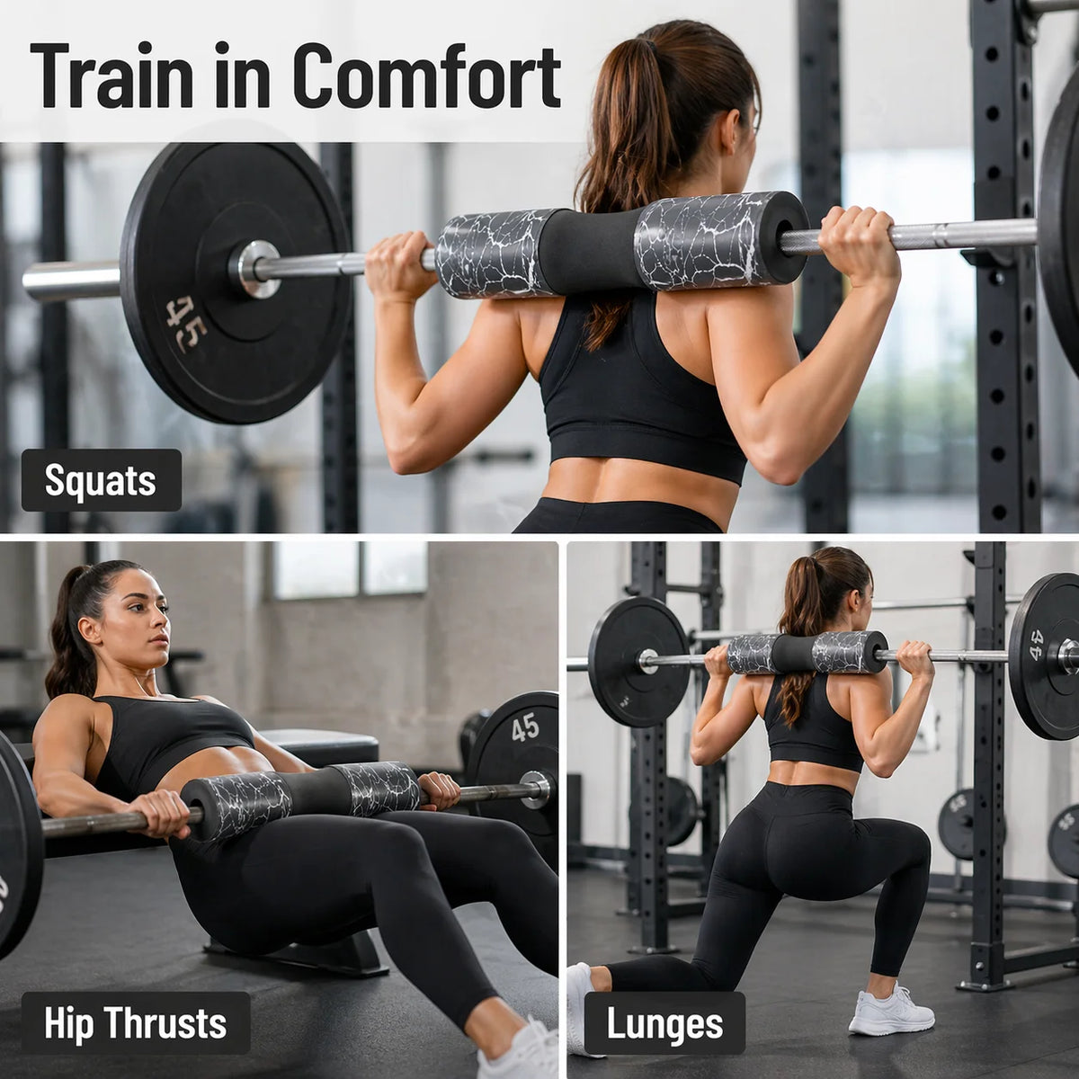 Barbell Squat Pad Foam Neck Shoulder Support with Straps for Hip Thrusts Lunges Weight Lifting Gym Workout Training Fitness Sets